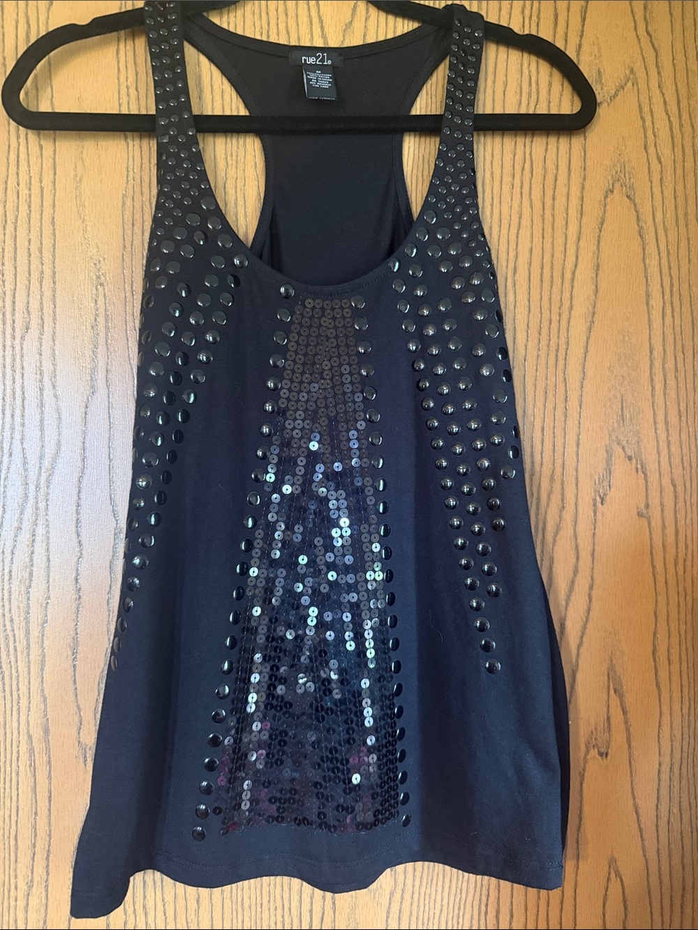 rue21 Black Sequin & Stud Racerback Tank - Picture 1 of 3